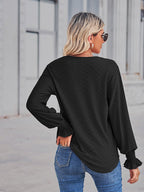 V - Neck Eyelet Flounce Sleeve Blouse - Che Cose Belle