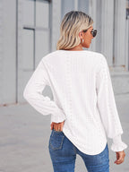 V - Neck Eyelet Flounce Sleeve Blouse - Che Cose Belle