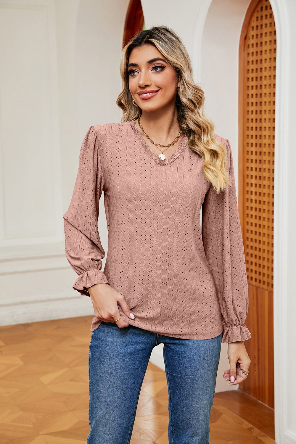 V - Neck Flounce Sleeve Blouse - Che Cose Belle