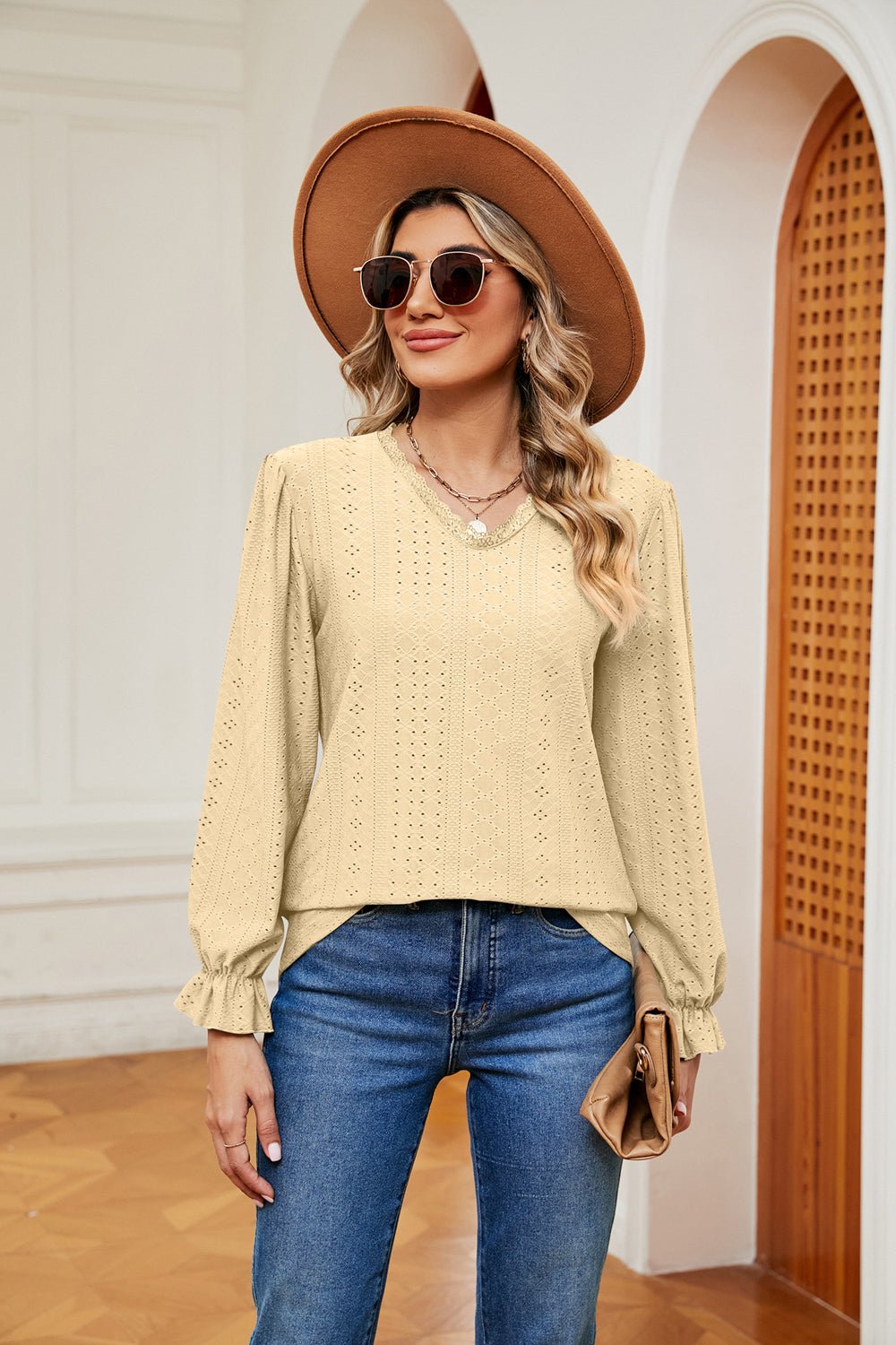 V - Neck Flounce Sleeve Blouse - Che Cose Belle