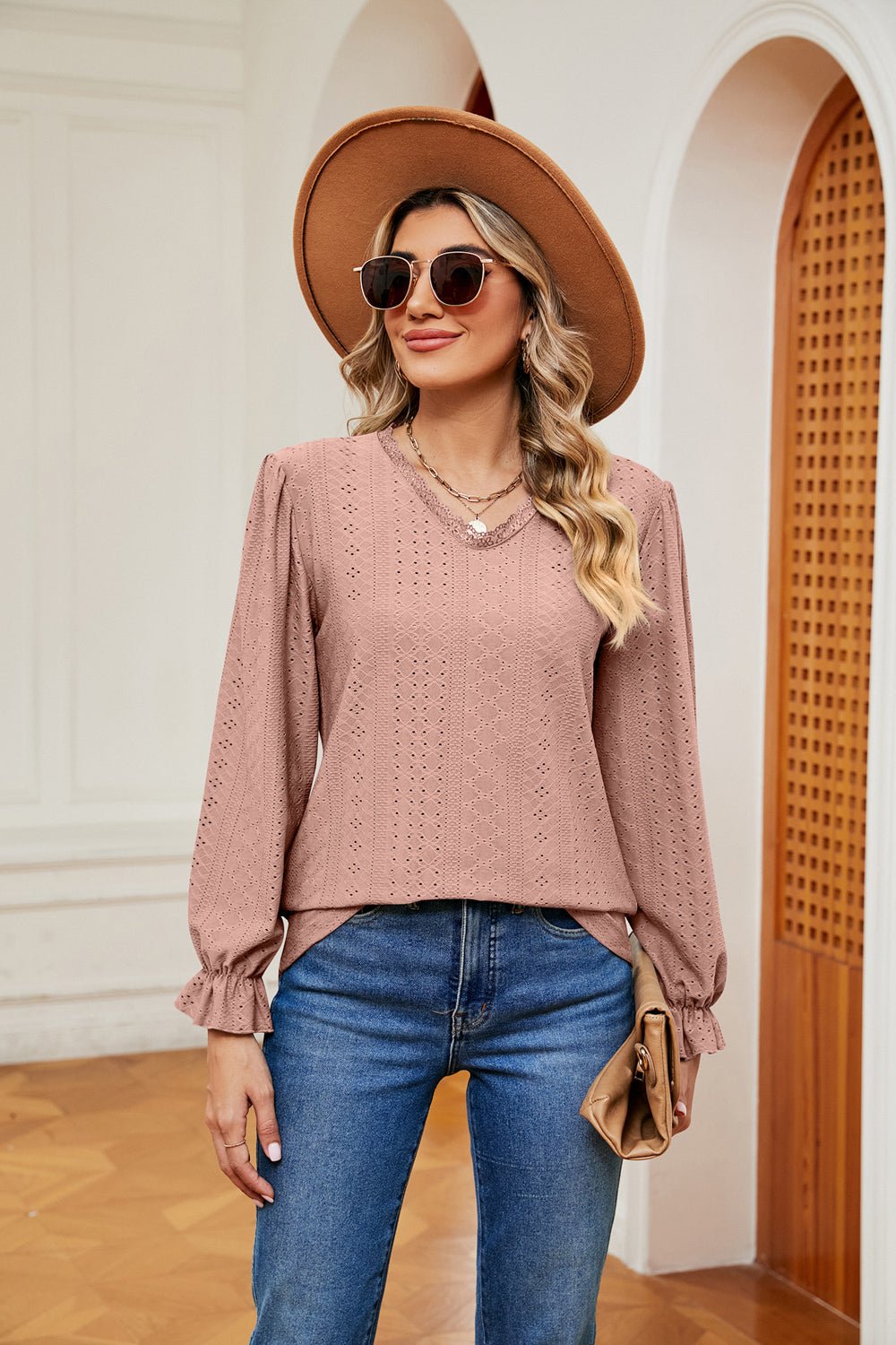 V - Neck Flounce Sleeve Blouse - Che Cose Belle