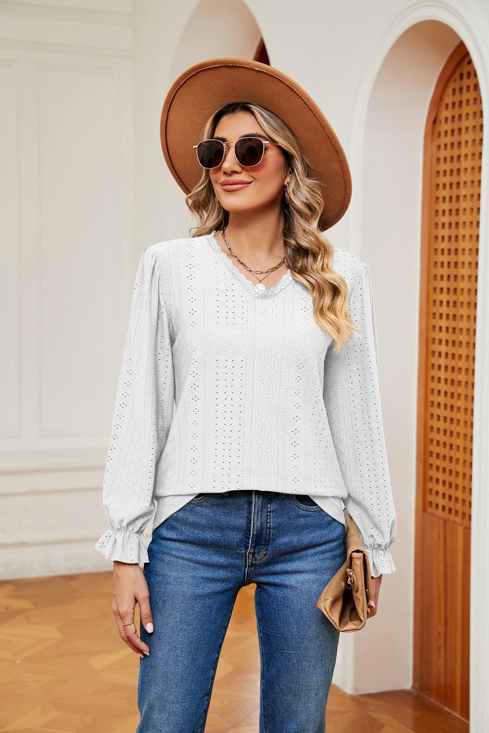 V - Neck Flounce Sleeve Blouse - Che Cose Belle
