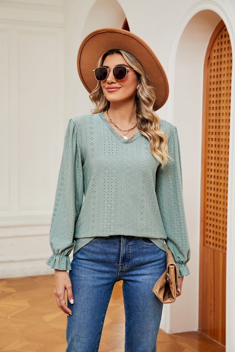 V - Neck Flounce Sleeve Blouse - Che Cose Belle