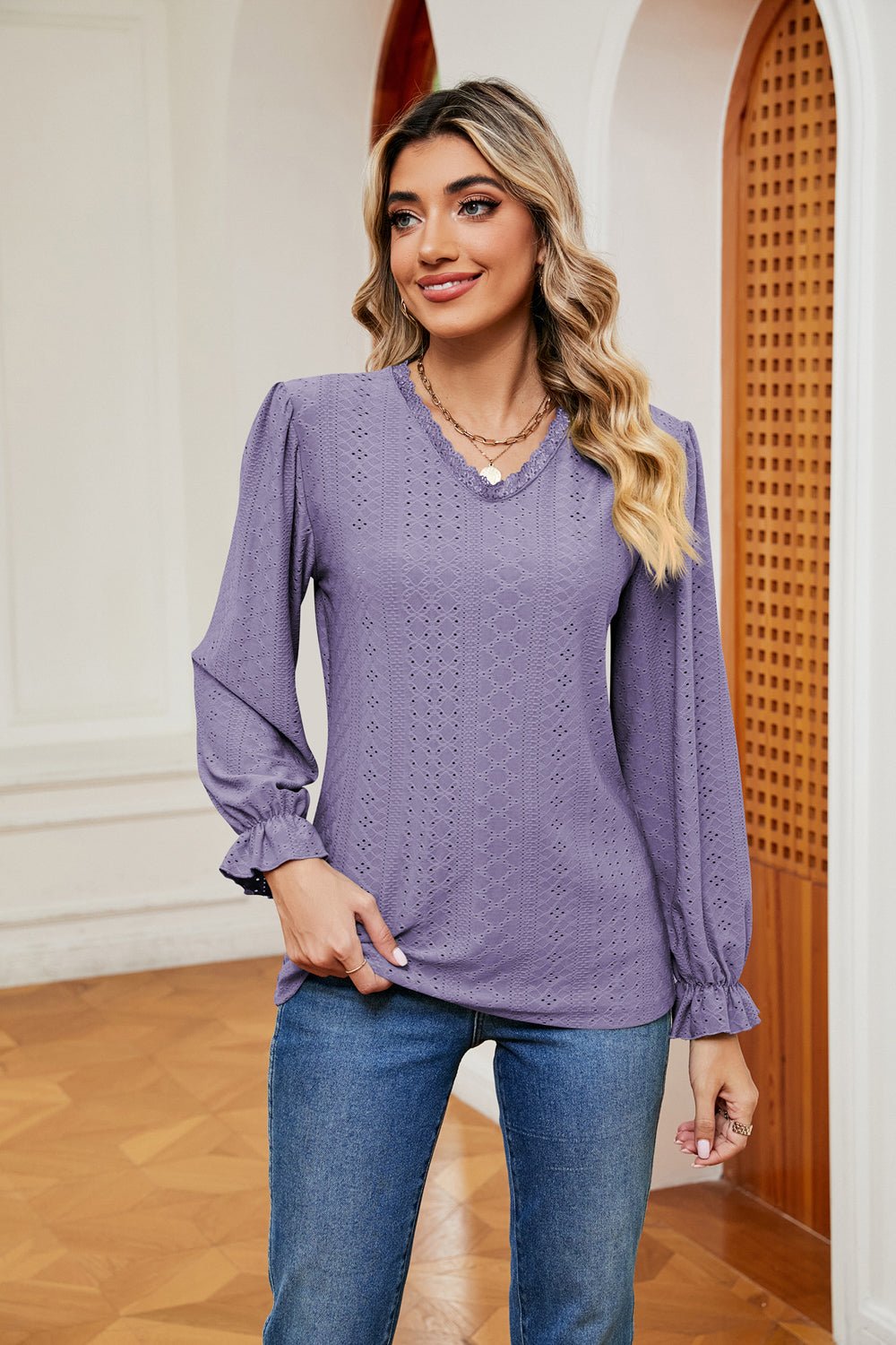 V - Neck Flounce Sleeve Blouse - Che Cose Belle