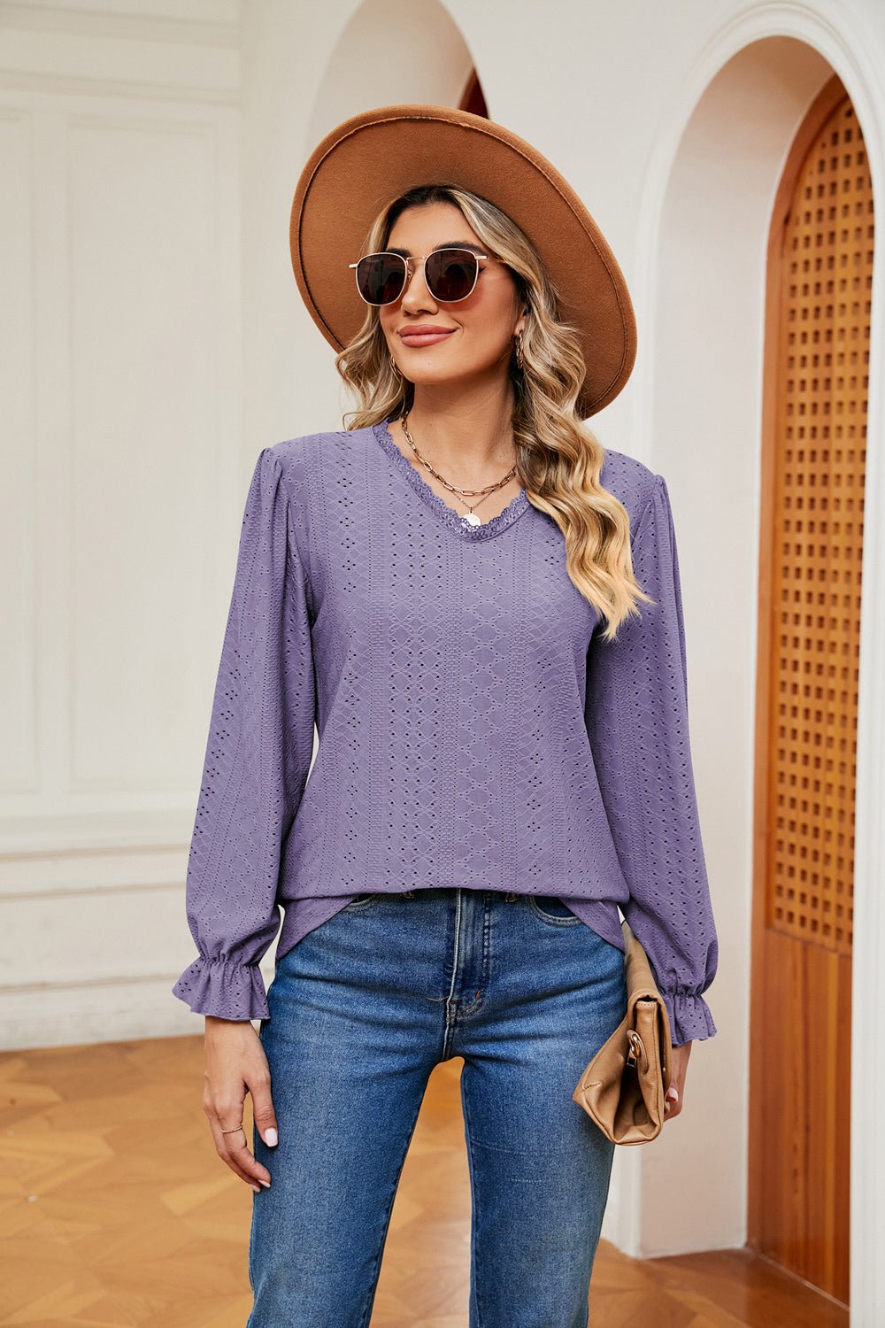 V - Neck Flounce Sleeve Blouse - Che Cose Belle