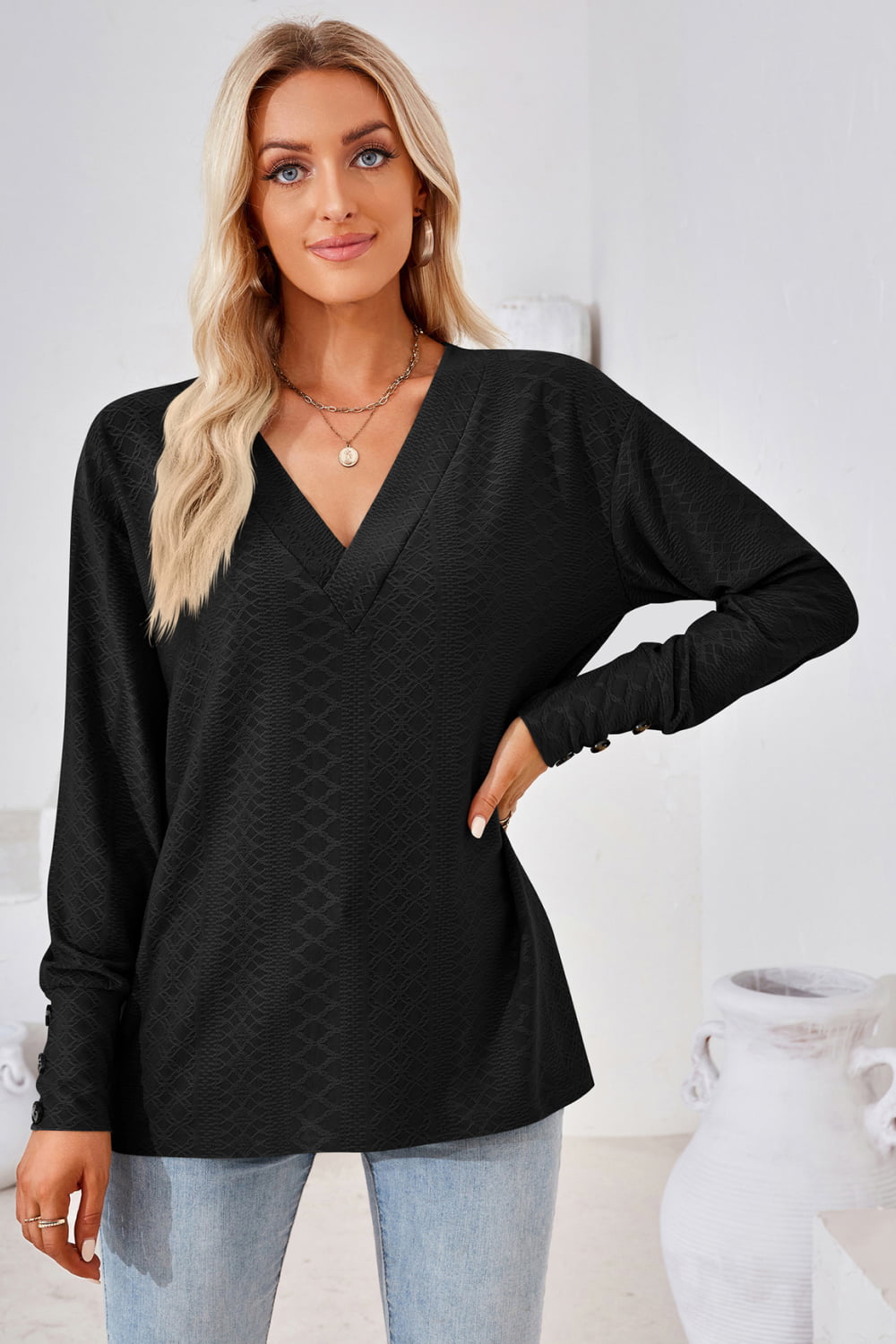 V - Neck Long Sleeve Blouse - Che Cose Belle