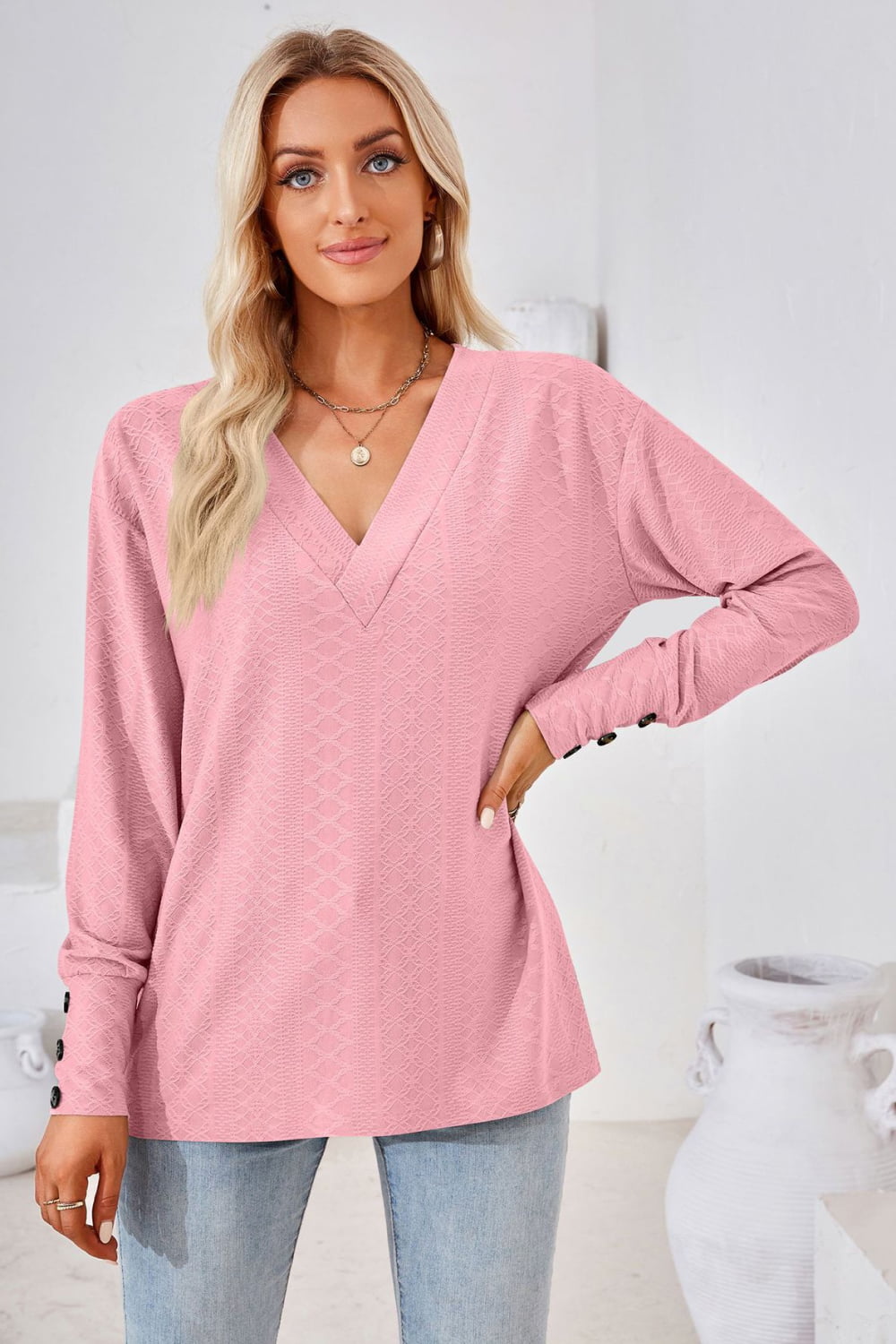 V - Neck Long Sleeve Blouse - Che Cose Belle