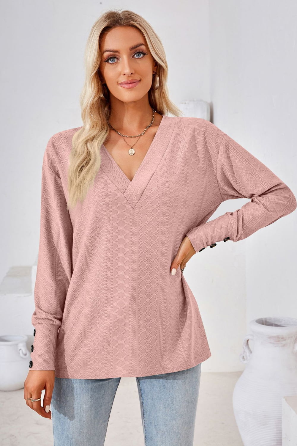 V - Neck Long Sleeve Blouse - Che Cose Belle