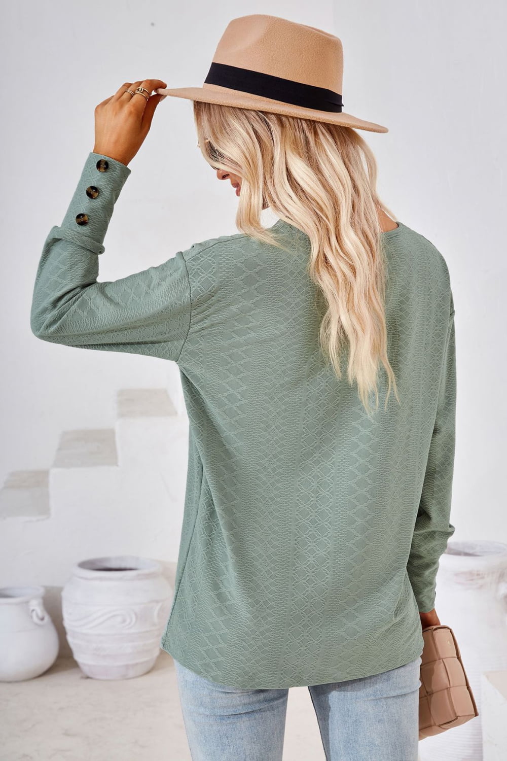 V - Neck Long Sleeve Blouse - Che Cose Belle