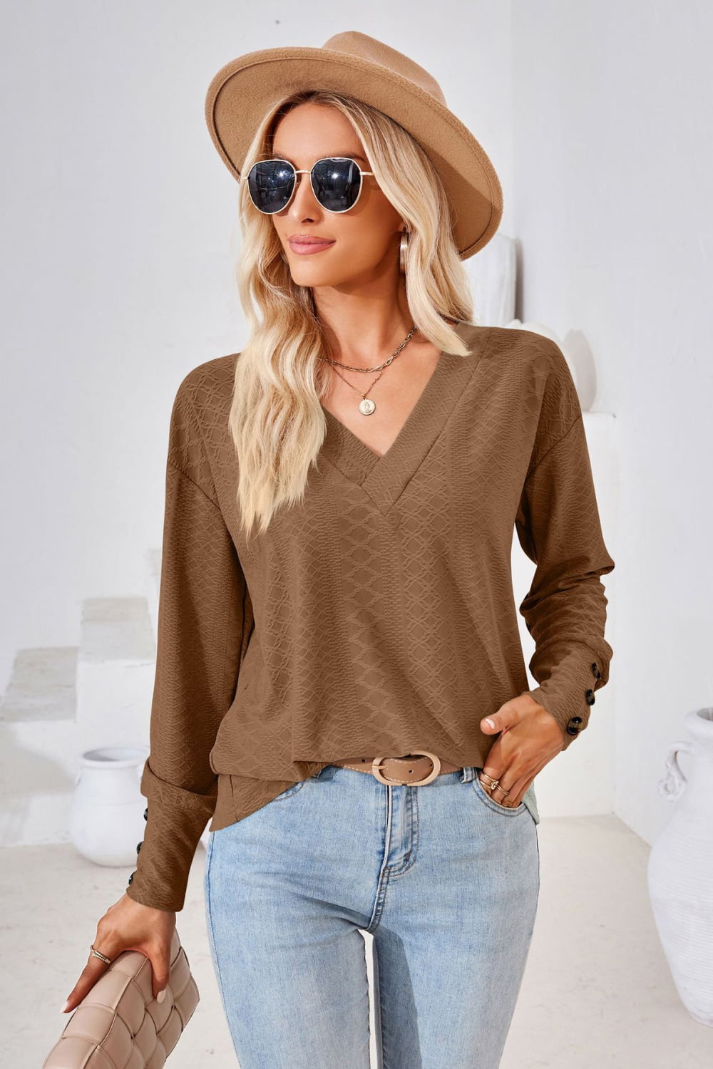 V - Neck Long Sleeve Blouse - Che Cose Belle