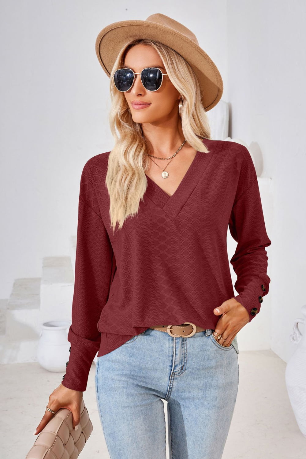 V - Neck Long Sleeve Blouse - Che Cose Belle