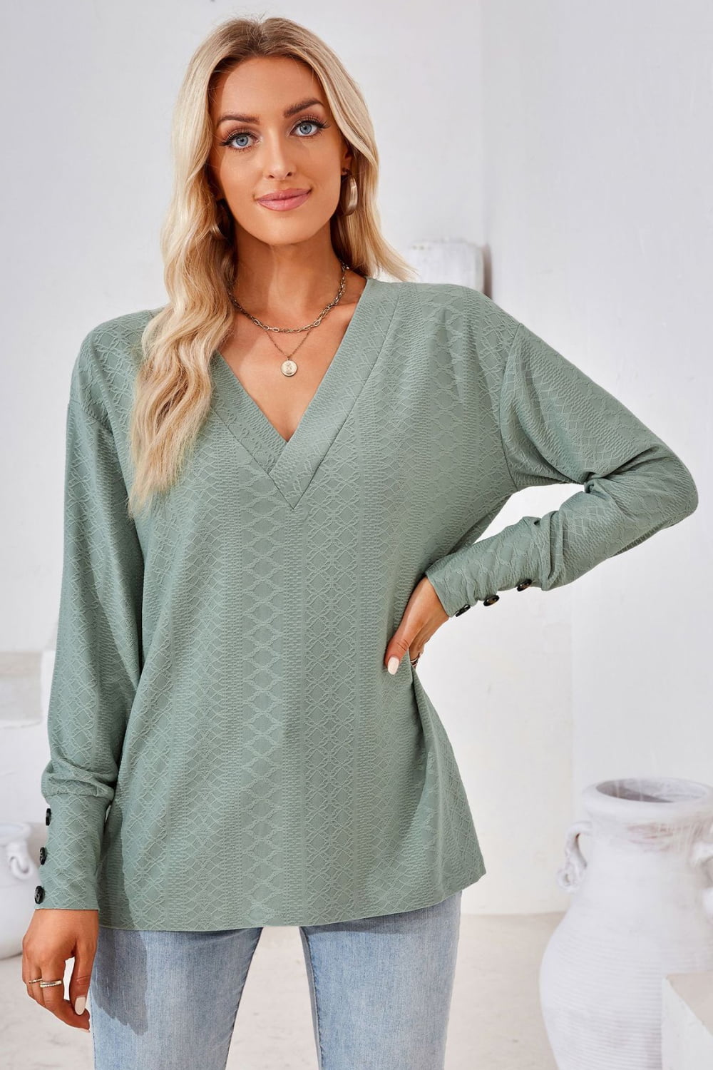 V - Neck Long Sleeve Blouse - Che Cose Belle