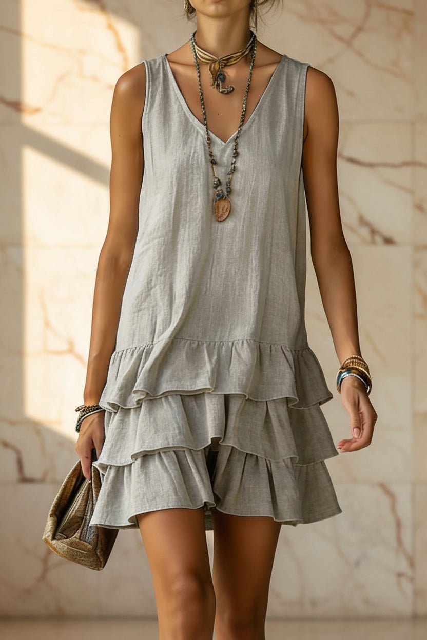 V-Neck Sleeveless Tiered Ruffle Mini Dress - Che Cose Belle