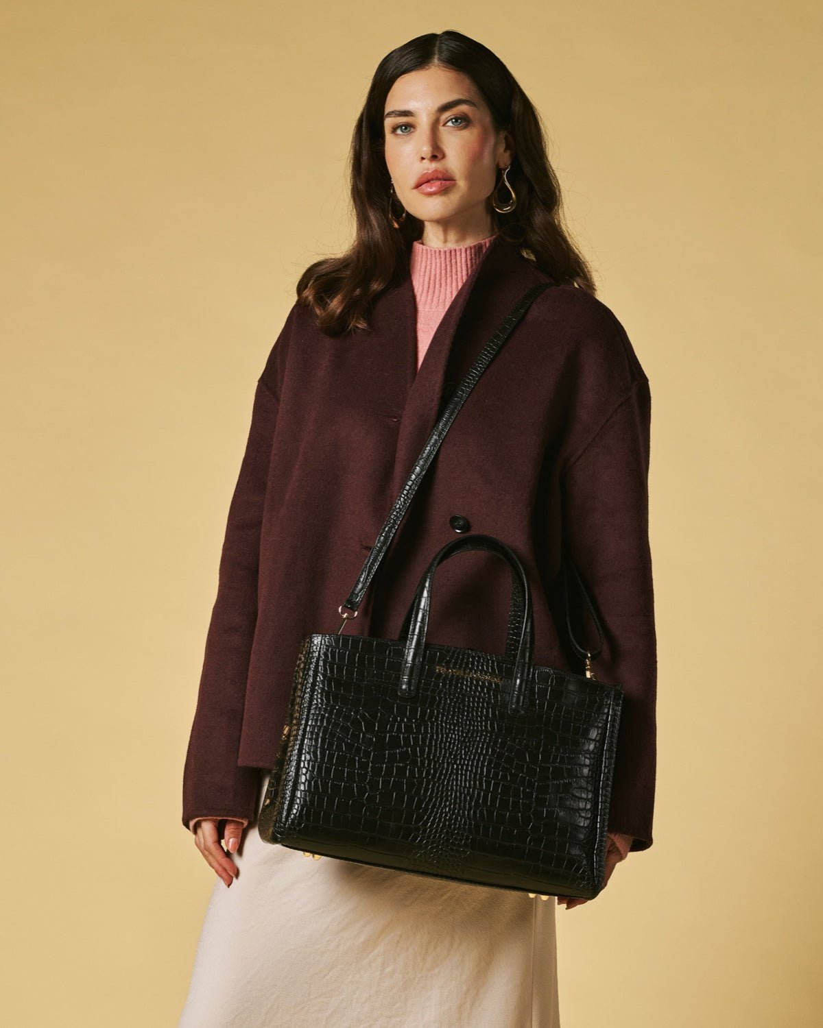 Valentina (black) - Italian calf leather women's handbag (with shoulder strap) - Che Cose Belle