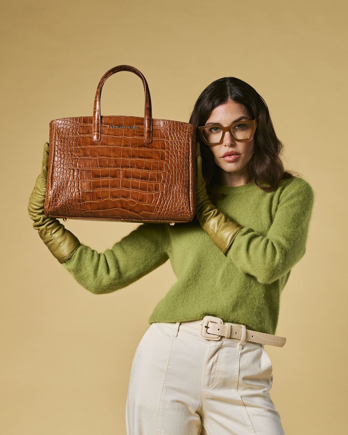 Valentina (cognac) - Italian calf leather women's handbag (with shoulder strap) - Che Cose Belle