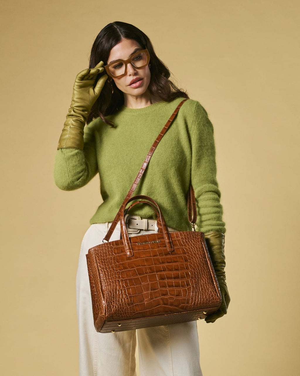 Valentina (cognac) - Italian calf leather women's handbag (with shoulder strap) - Che Cose Belle