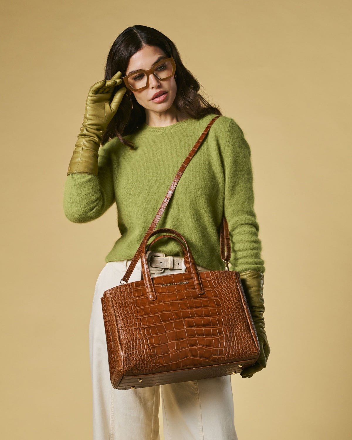 Valentina (cognac) - Italian calf leather women's handbag (with shoulder strap) - Che Cose Belle