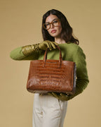 Valentina (cognac) - Italian calf leather women's handbag (with shoulder strap) - Che Cose Belle