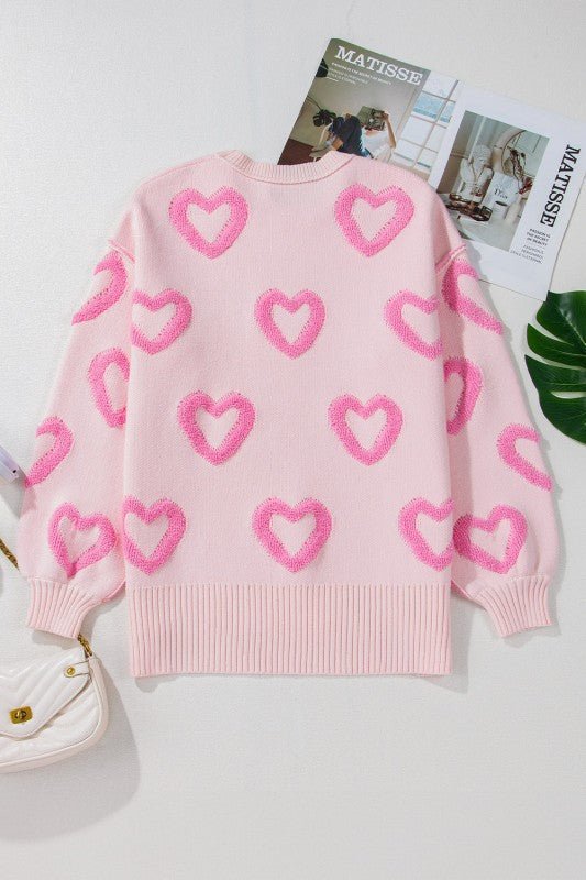 Valentine Heart Bubble Sleeve Baggy Sweater - Che Cose Belle