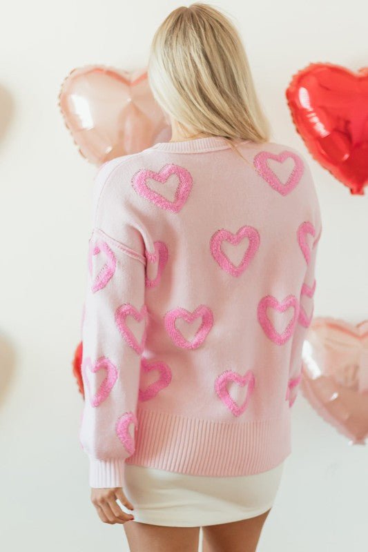 Valentine Heart Bubble Sleeve Baggy Sweater - Che Cose Belle