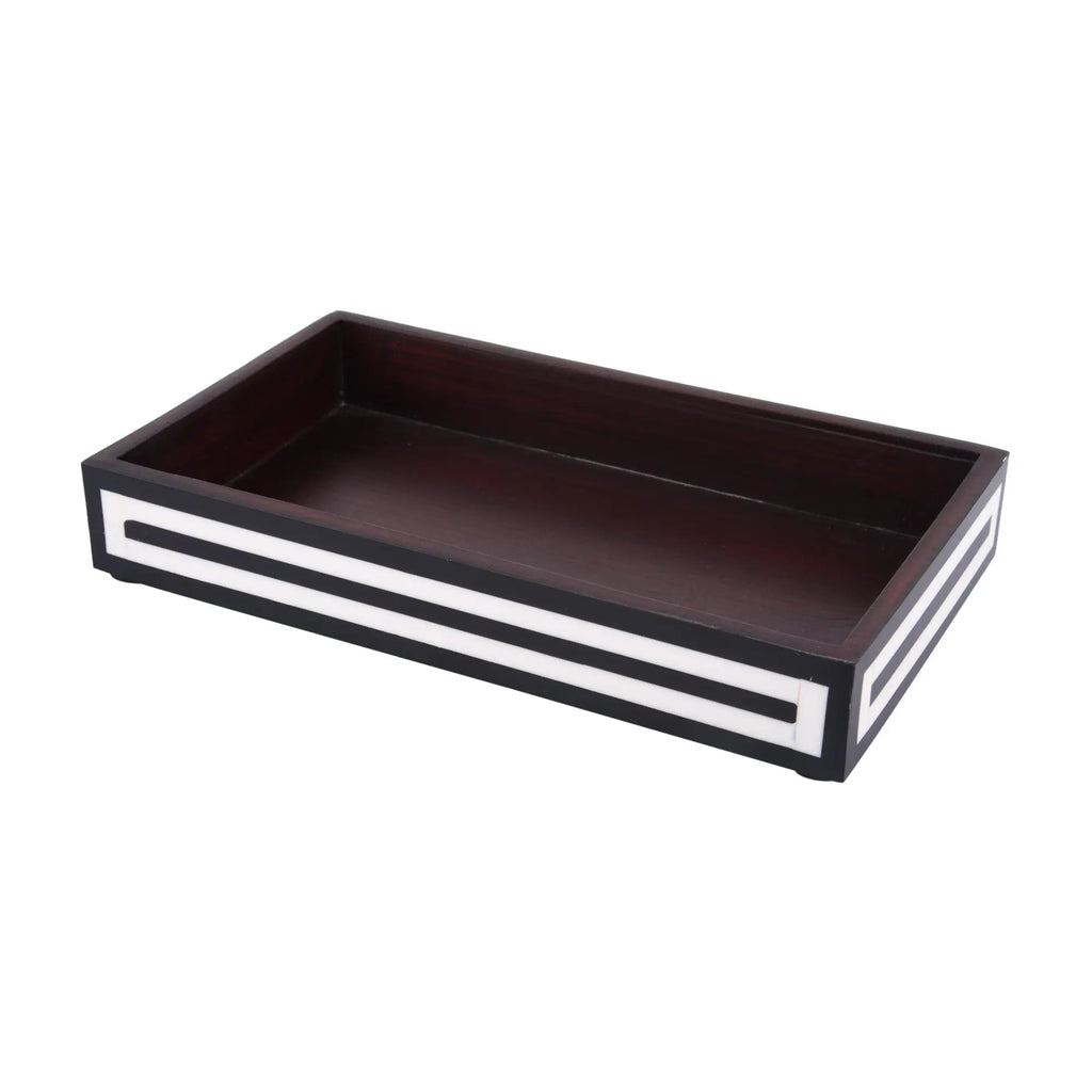 Vanity Tray Parlour Concentric Bone & Resin Inlay, Black & White - 10" x 6" - Che Cose Belle