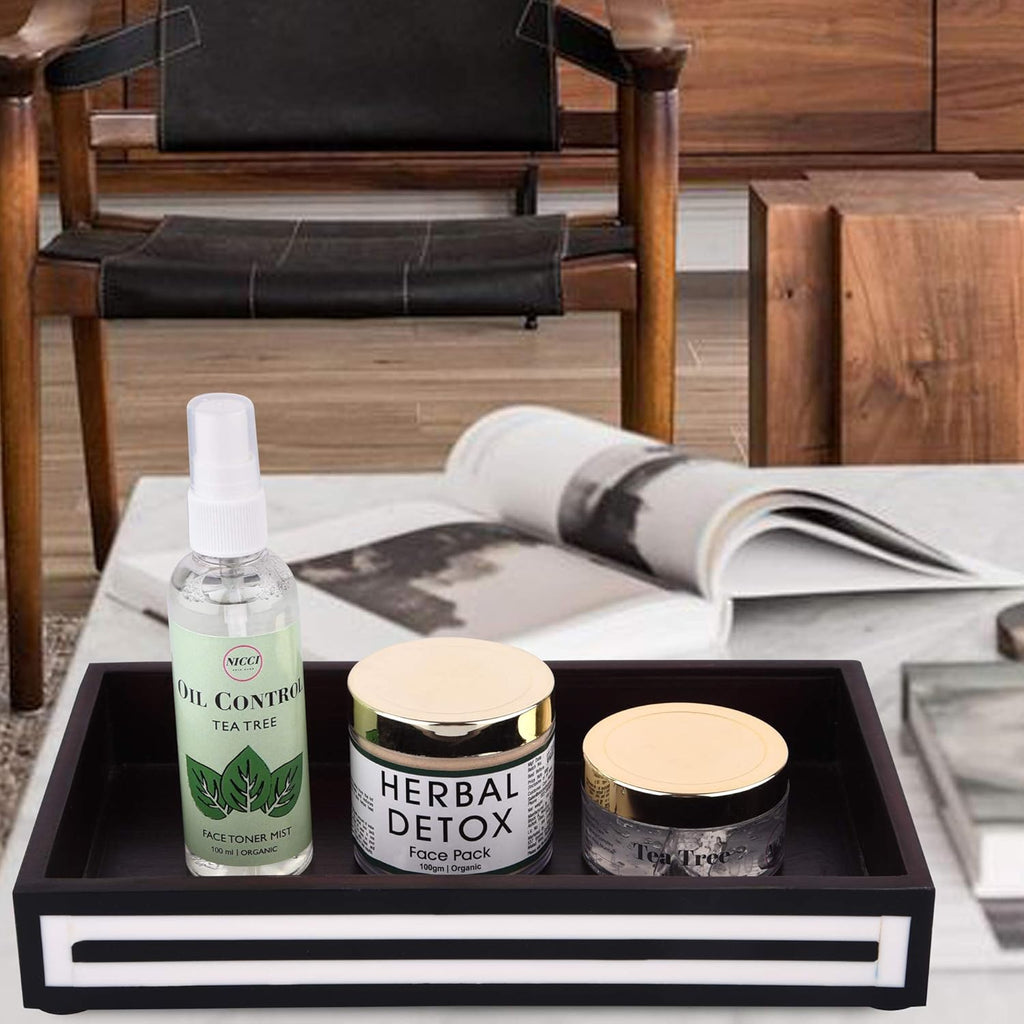 Vanity Tray Parlour Concentric Bone & Resin Inlay, Black & White - 10" x 6" - Che Cose Belle