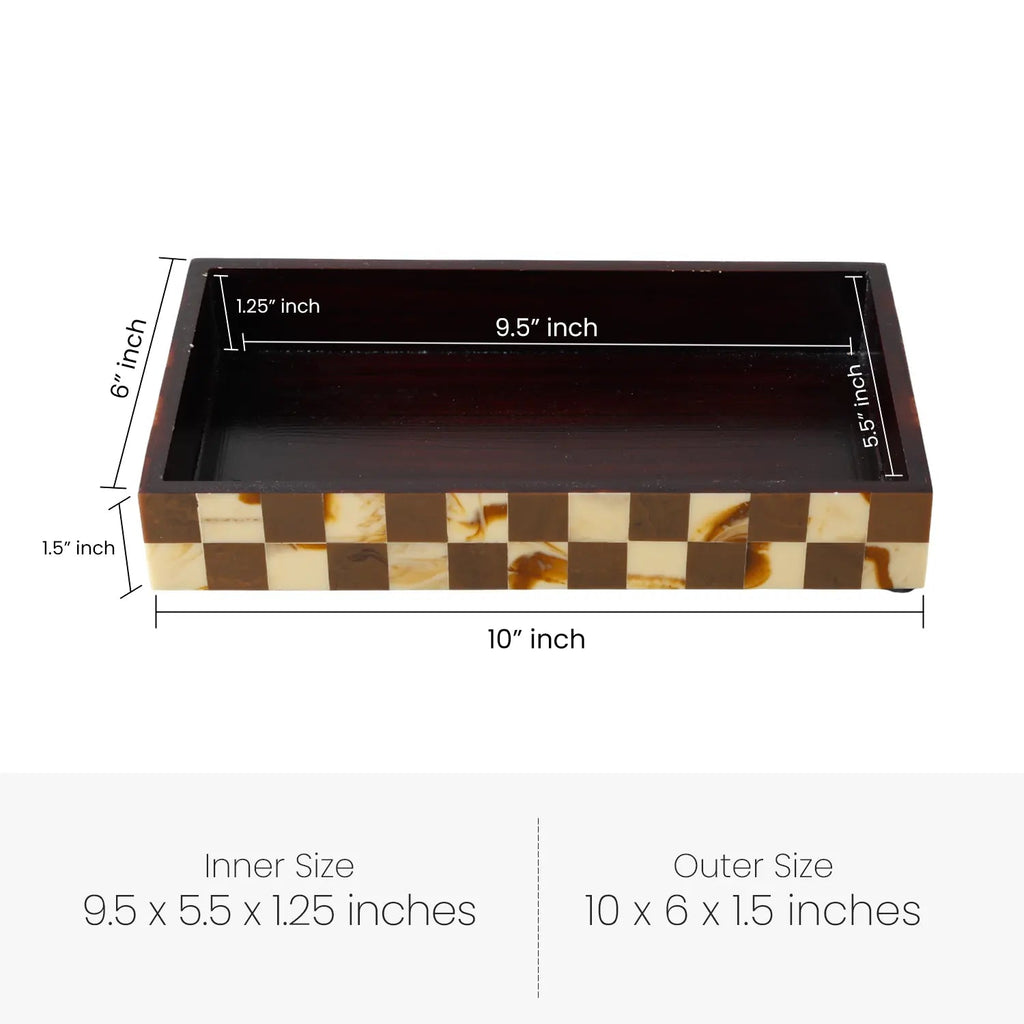 Vanity Tray Parlour Gambit Resin Inlay, Brown, 10" x 6" - Che Cose Belle