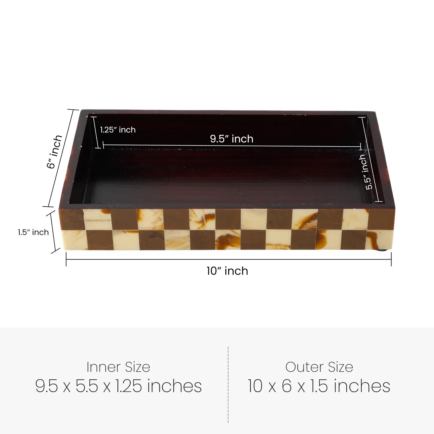 Vanity Tray Parlour Gambit Resin Inlay, Brown, 10" x 6" - Che Cose Belle