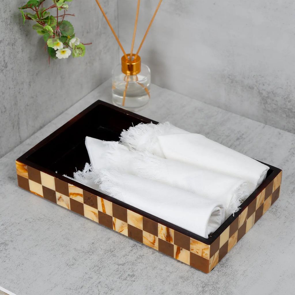 Vanity Tray Parlour Gambit Resin Inlay, Brown, 10" x 6" - Che Cose Belle