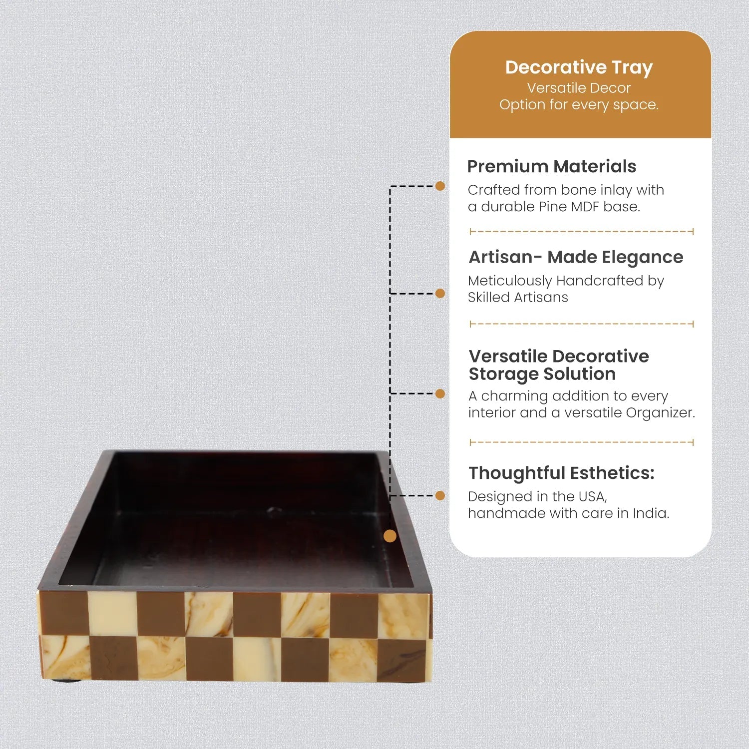 Vanity Tray Parlour Gambit Resin Inlay, Brown, 10" x 6" - Che Cose Belle