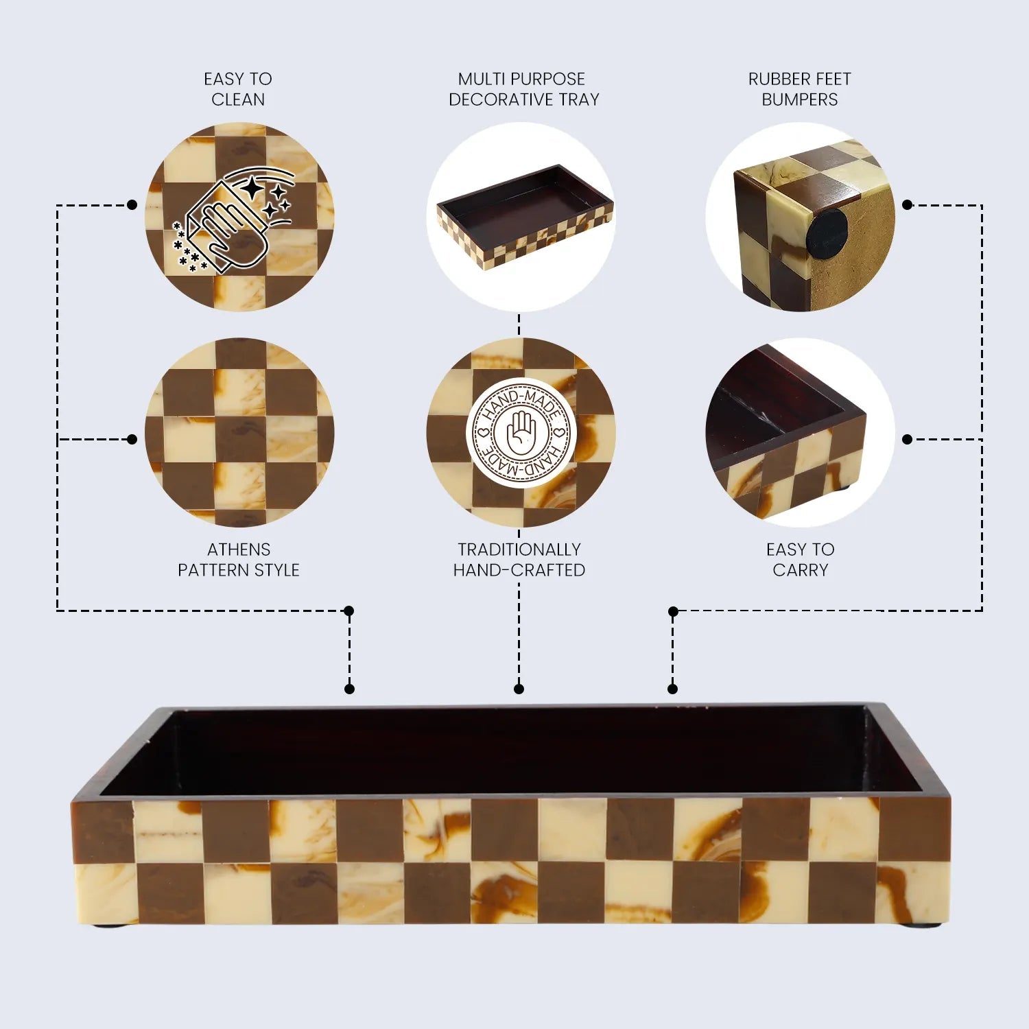 Vanity Tray Parlour Gambit Resin Inlay, Brown, 10" x 6" - Che Cose Belle