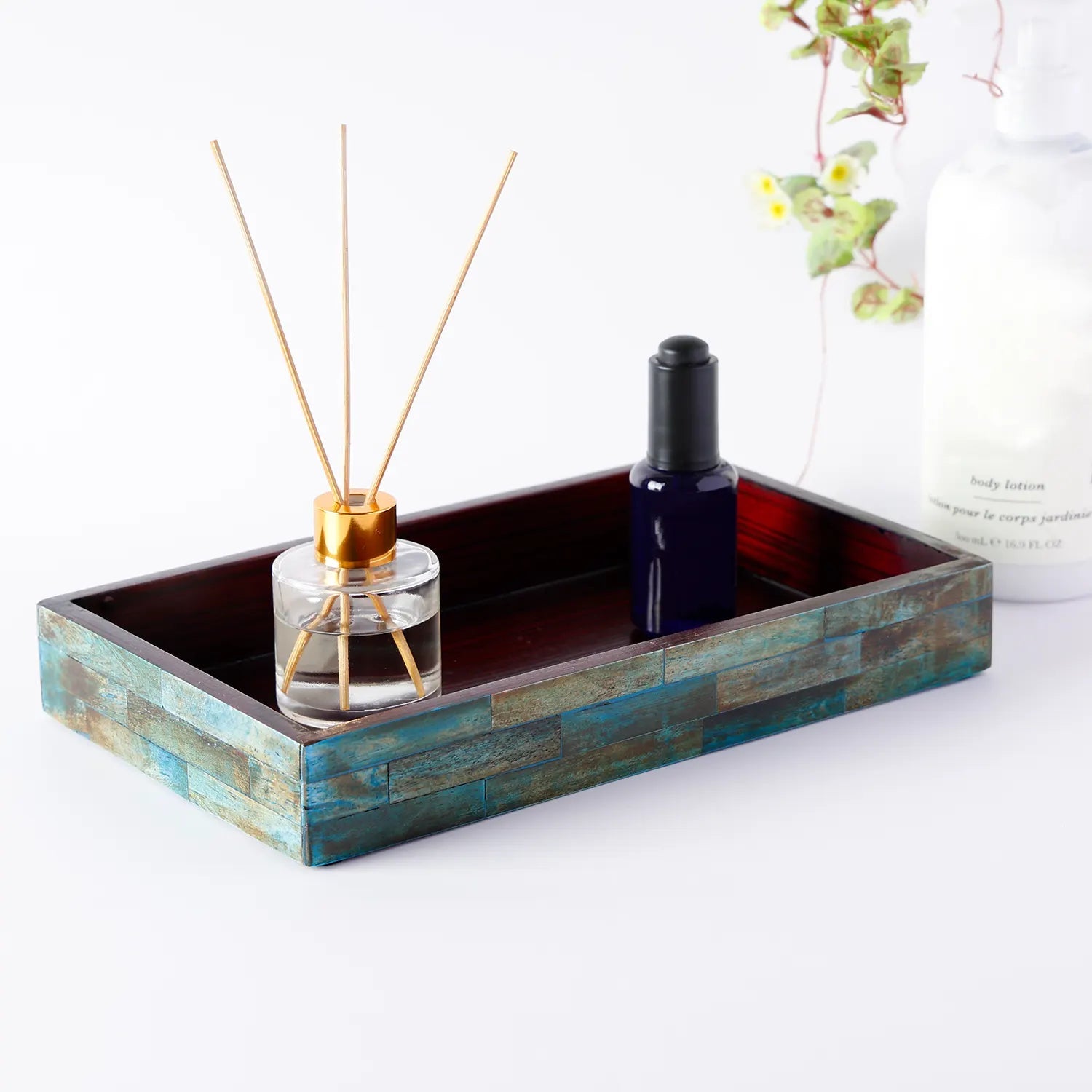 Vanity Tray Verdigris Collection Bone Inlay Handmade Bathroom Organizer, 10" x 6" - Che Cose Belle