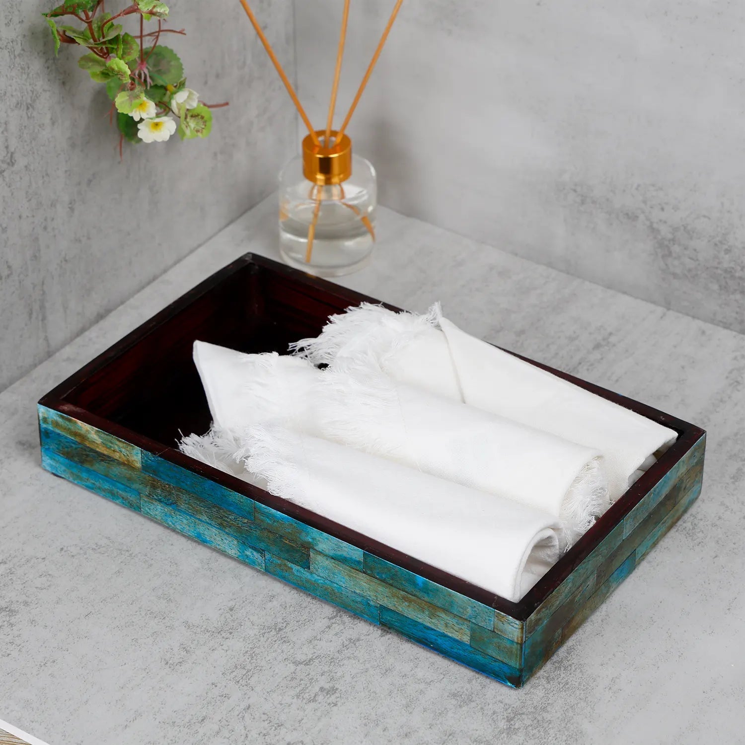 Vanity Tray Verdigris Collection Bone Inlay Handmade Bathroom Organizer, 10" x 6" - Che Cose Belle