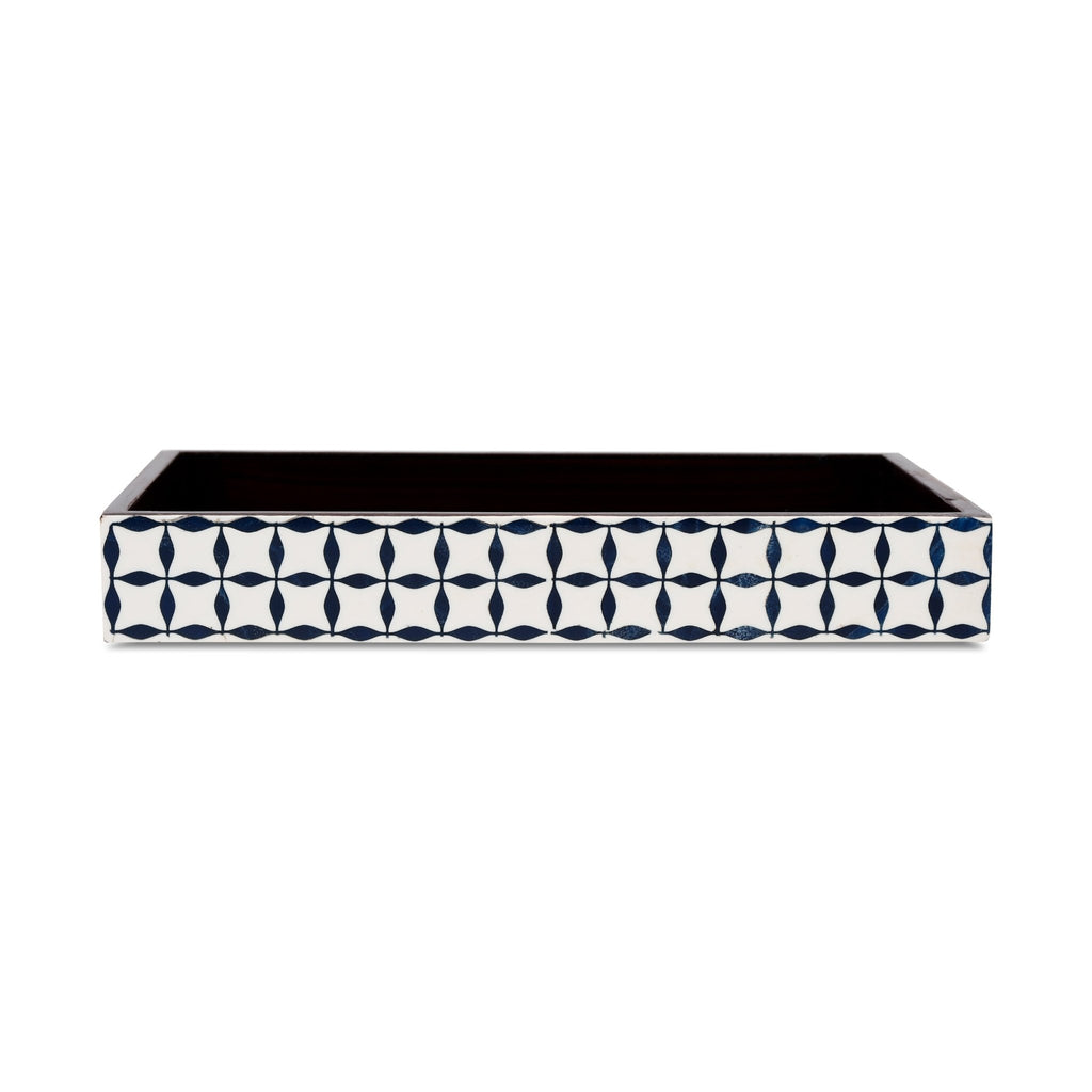 Vanity Trays illusion Wrap Collection Bone & Resin Inlay, Black - White, 10" x 6" - Che Cose Belle