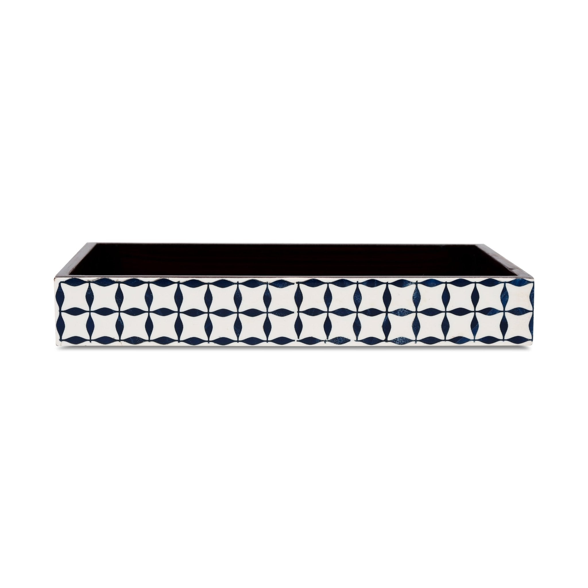 Vanity Trays illusion Wrap Collection Bone & Resin Inlay, Black - White, 10" x 6" - Che Cose Belle