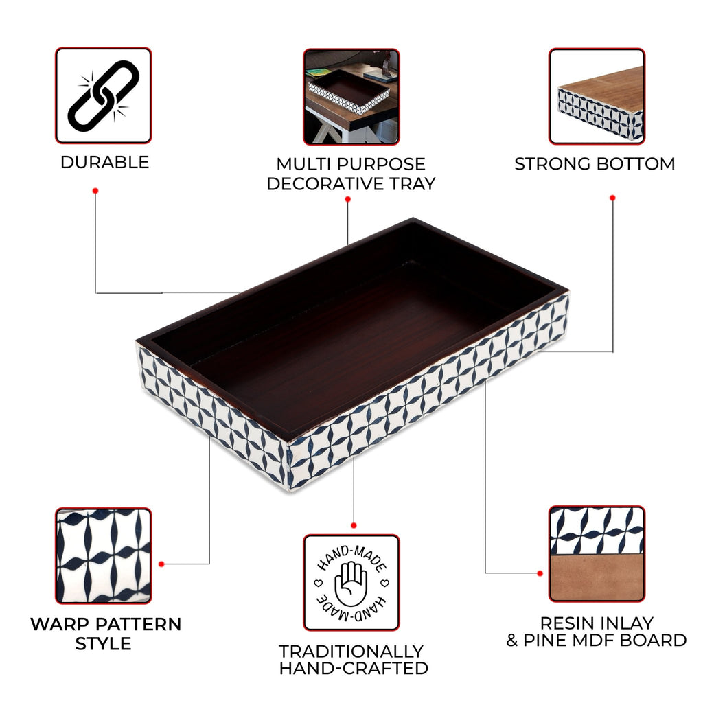 Vanity Trays illusion Wrap Collection Bone & Resin Inlay, Black - White, 10" x 6" - Che Cose Belle
