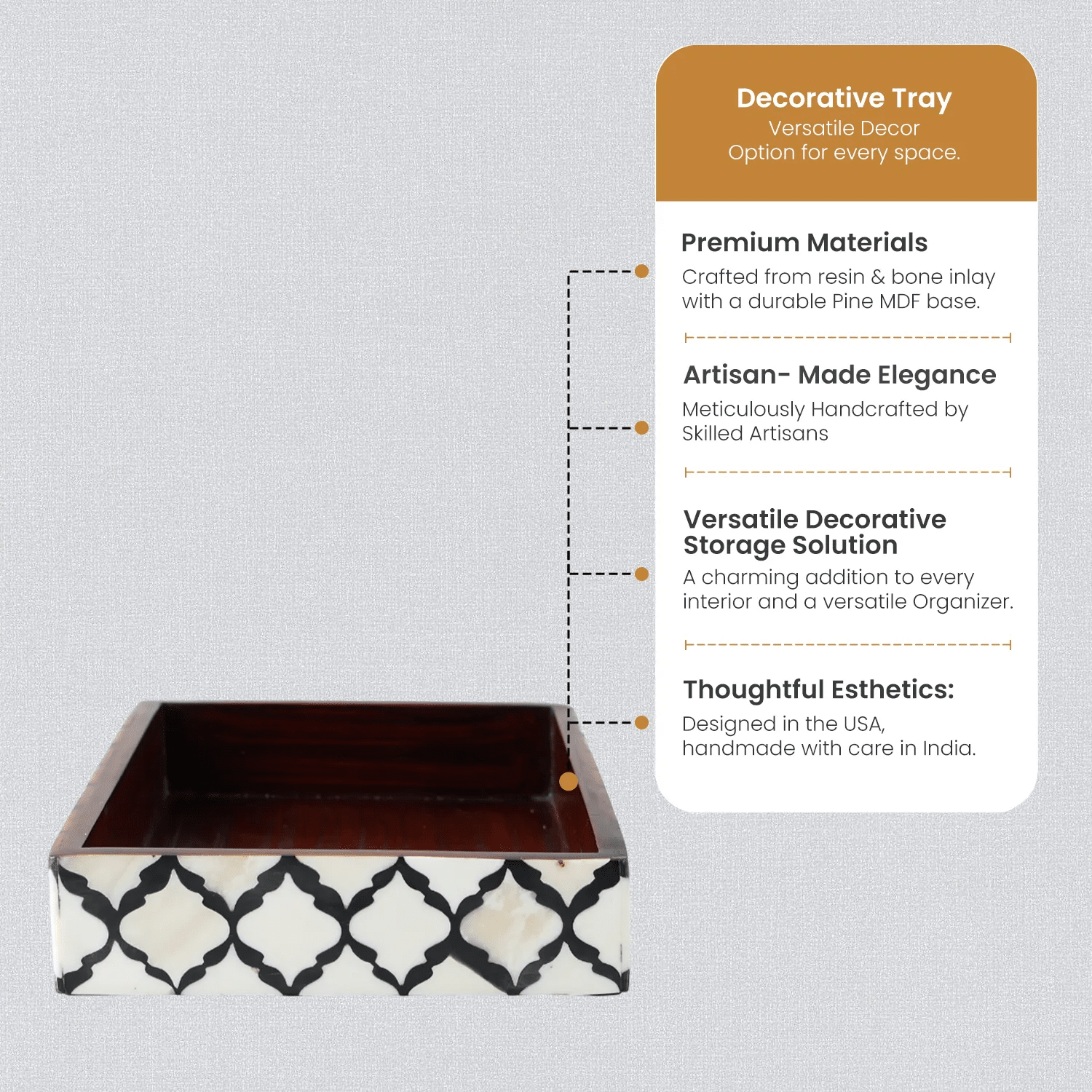 Vanity Trays Moroccan Pattern Bone & Resin inlay, Black & White, 10" x 6" - Che Cose Belle