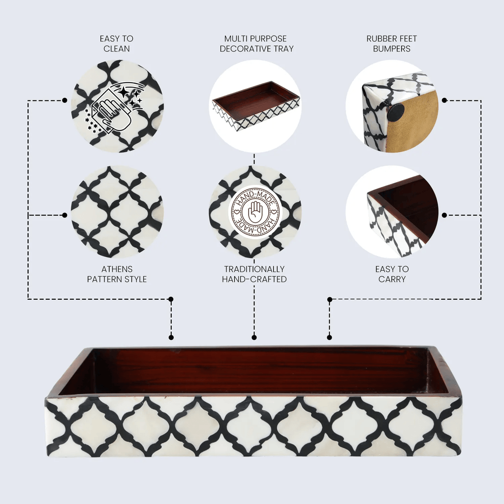 Vanity Trays Moroccan Pattern Bone & Resin inlay, Black & White, 10" x 6" - Che Cose Belle