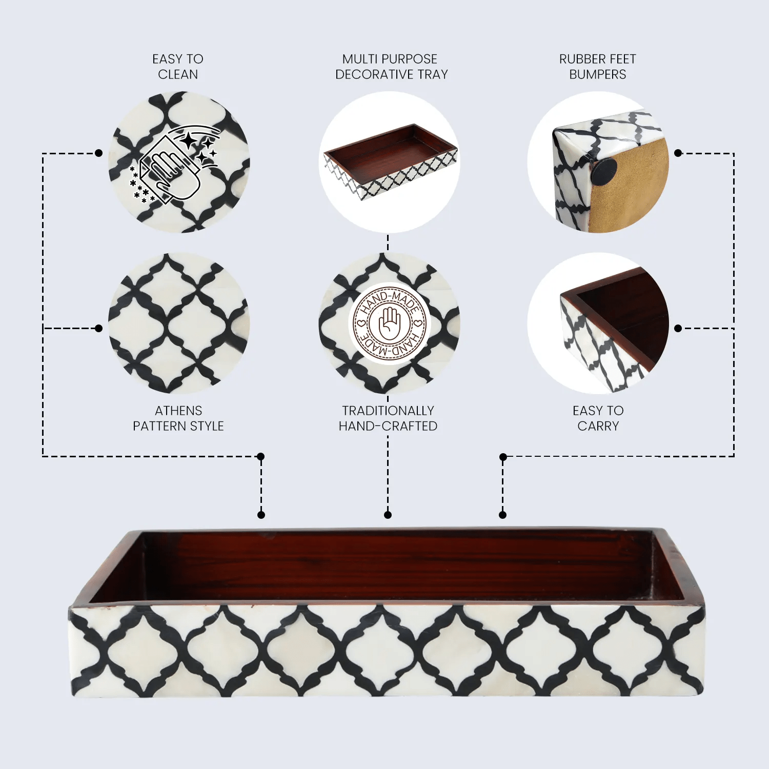 Vanity Trays Moroccan Pattern Bone & Resin inlay, Black & White, 10" x 6" - Che Cose Belle