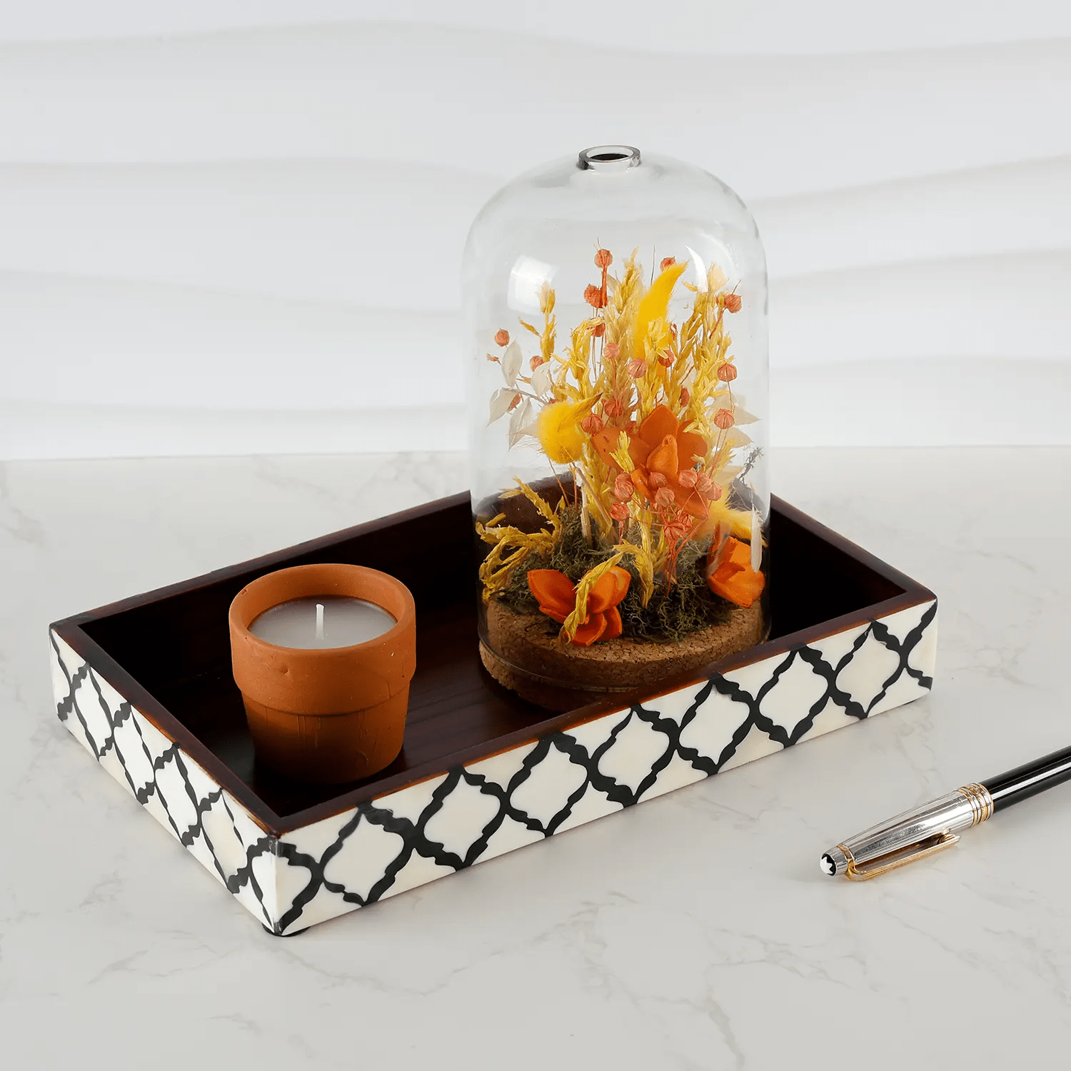 Vanity Trays Moroccan Pattern Bone & Resin inlay, Black & White, 10" x 6" - Che Cose Belle