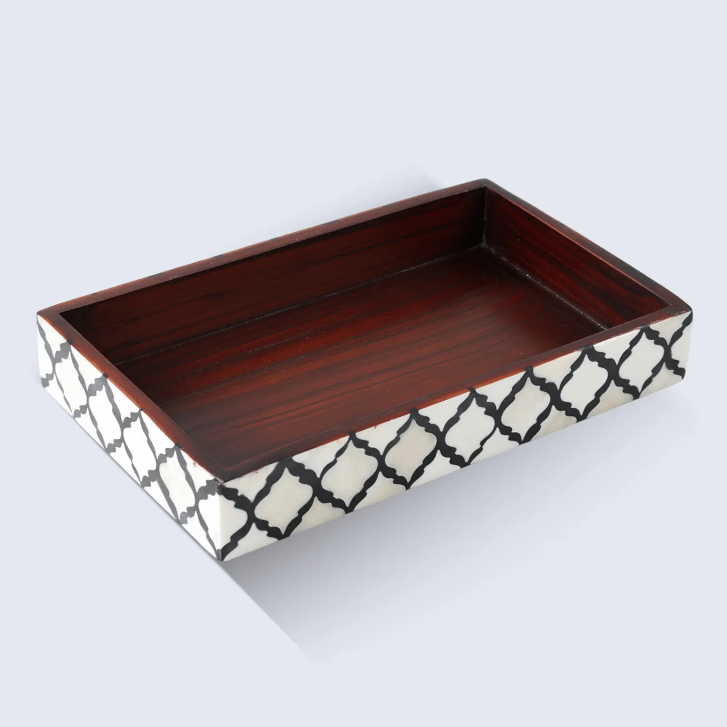 Vanity Trays Moroccan Pattern Bone & Resin inlay, Black & White, 10" x 6" - Che Cose Belle