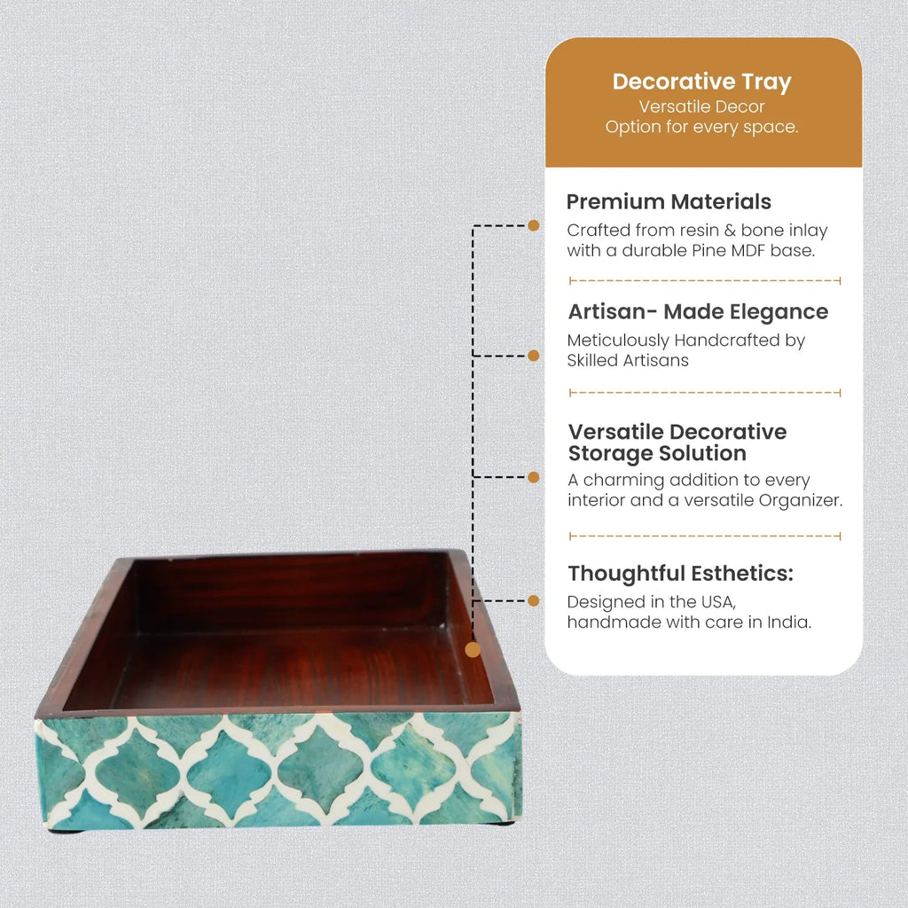 Vanity Trays Moroccan Pattern Bone & Resin Inlay Collection in 10x6, Green & White - Che Cose Belle