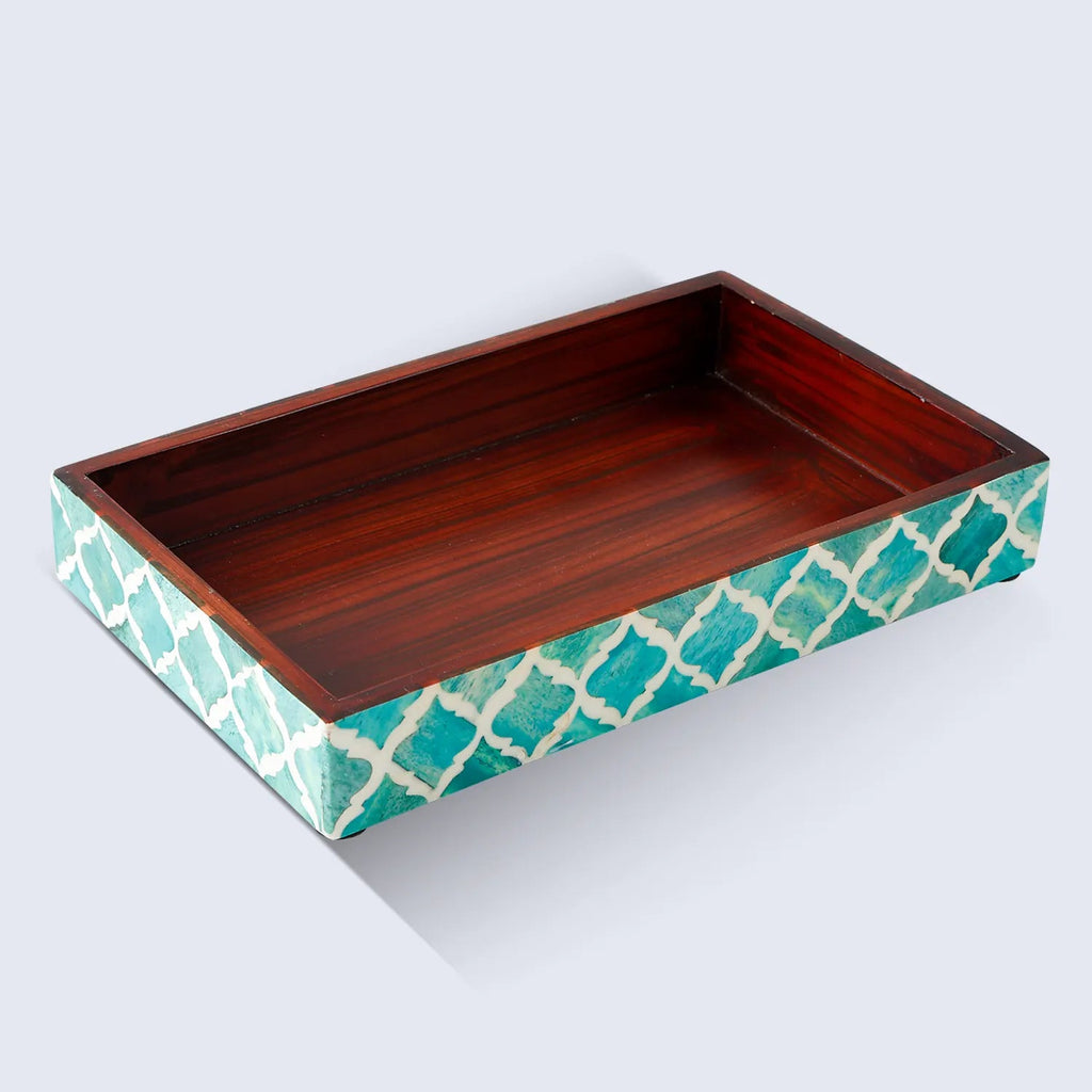 Vanity Trays Moroccan Pattern Bone & Resin Inlay Collection in 10x6, Green & White - Che Cose Belle