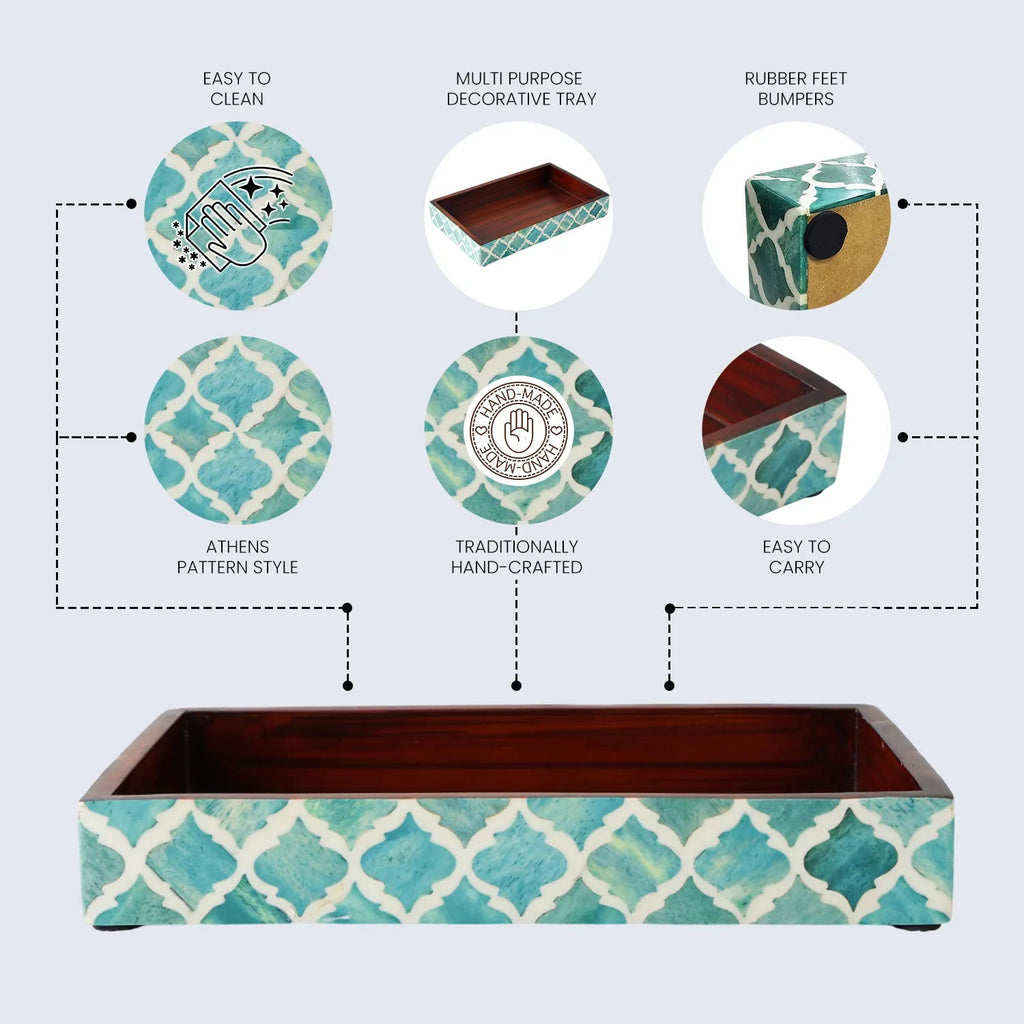 Vanity Trays Moroccan Pattern Bone & Resin Inlay Collection in 10x6, Green & White - Che Cose Belle