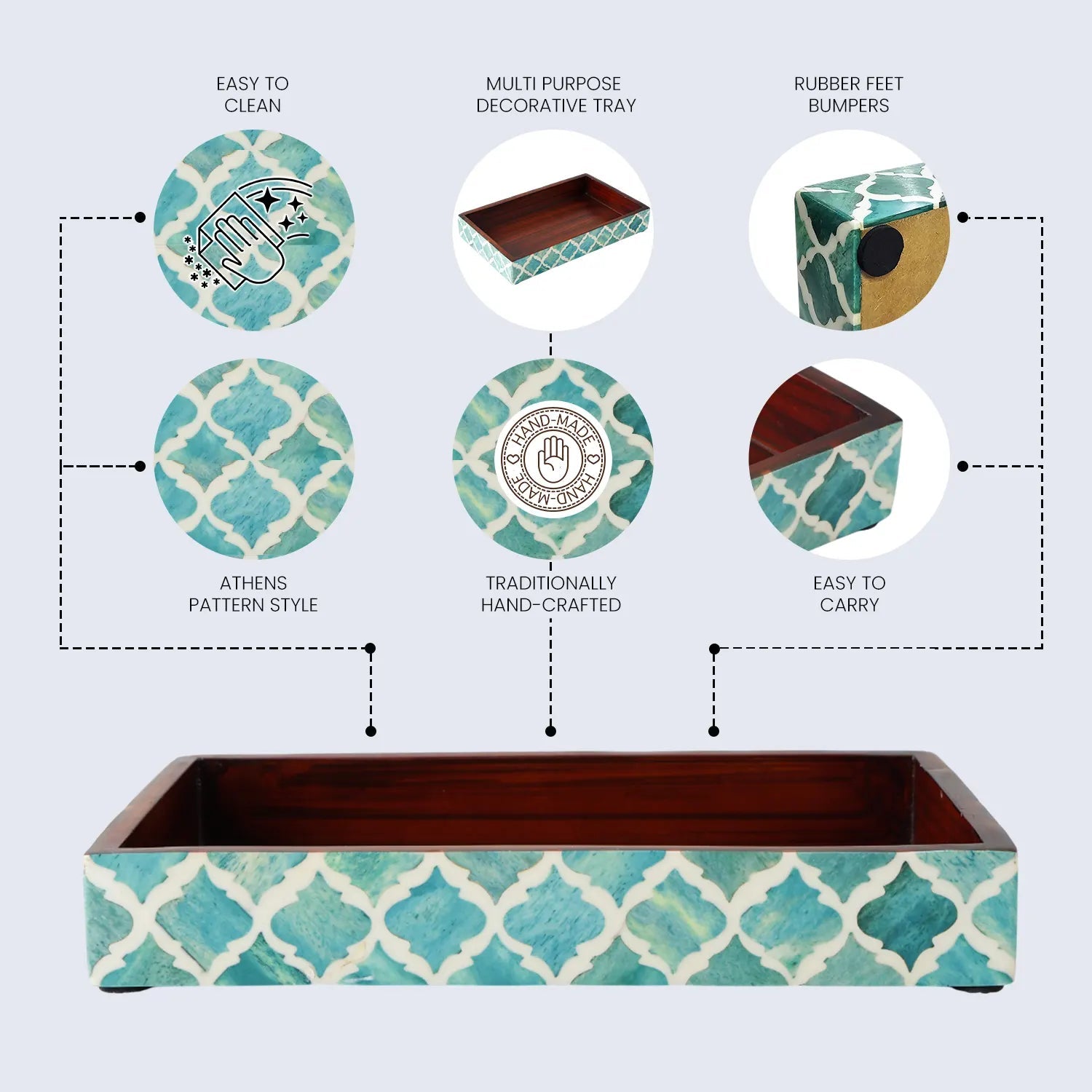Vanity Trays Moroccan Pattern Bone & Resin Inlay Collection in 10x6, Green & White - Che Cose Belle