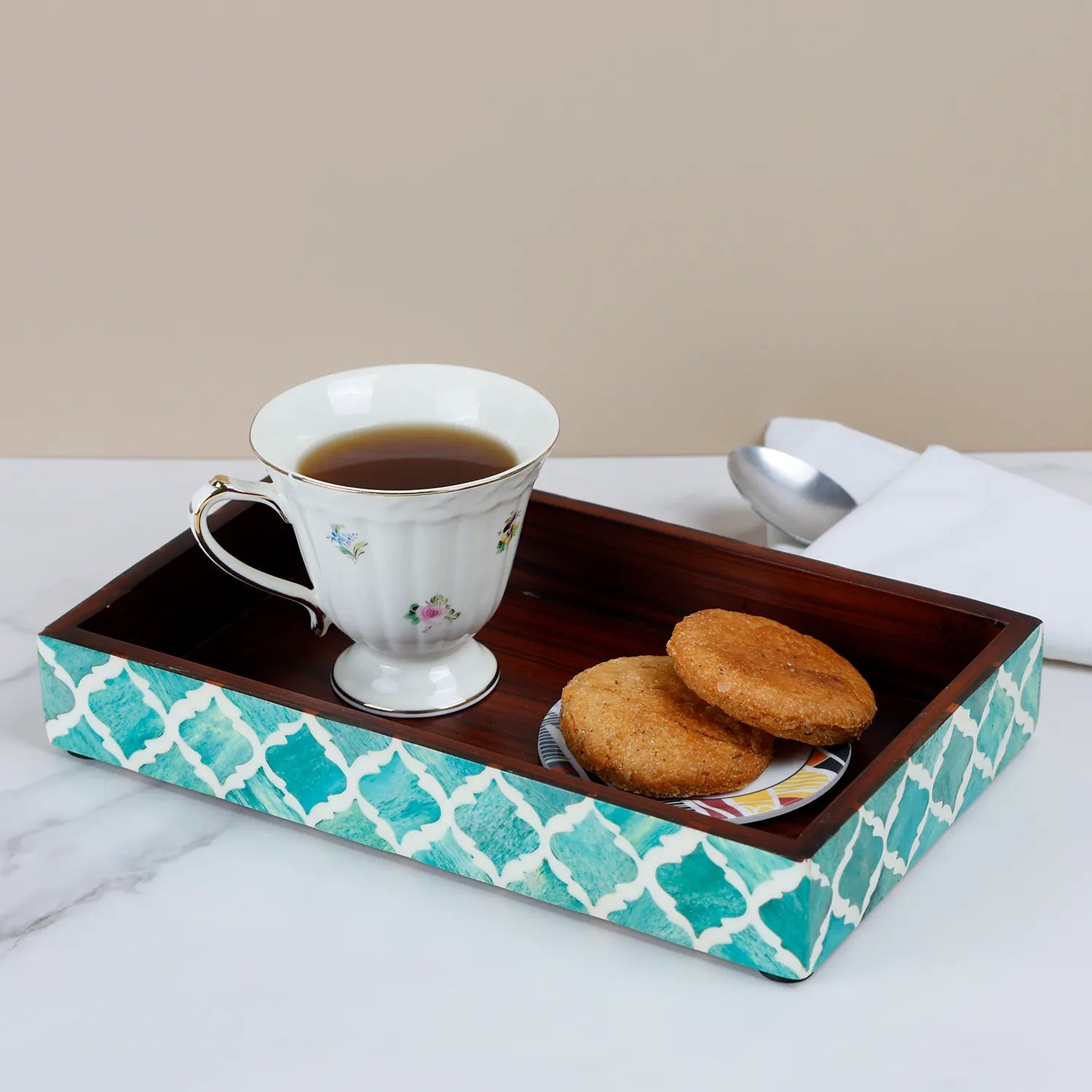 Vanity Trays Moroccan Pattern Bone & Resin Inlay Collection in 10x6, Green & White - Che Cose Belle