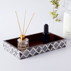 Vanity Trays Moroccan Pattern Bone & Resin Inlay, Grey & White, 10" x 6" - Che Cose Belle