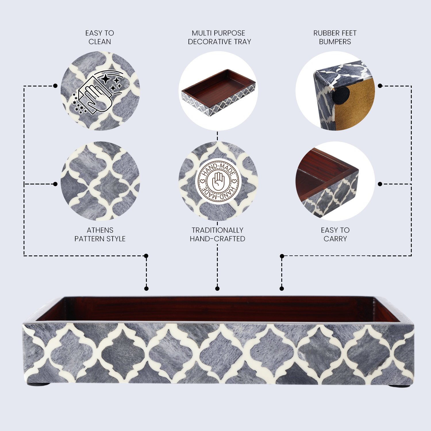 Vanity Trays Moroccan Pattern Bone & Resin Inlay, Grey & White, 10" x 6" - Che Cose Belle