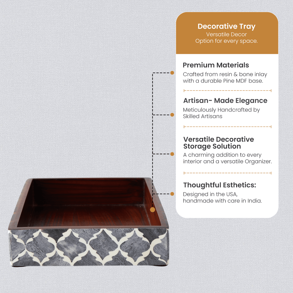 Vanity Trays Moroccan Pattern Bone & Resin Inlay, Grey & White, 10" x 6" - Che Cose Belle