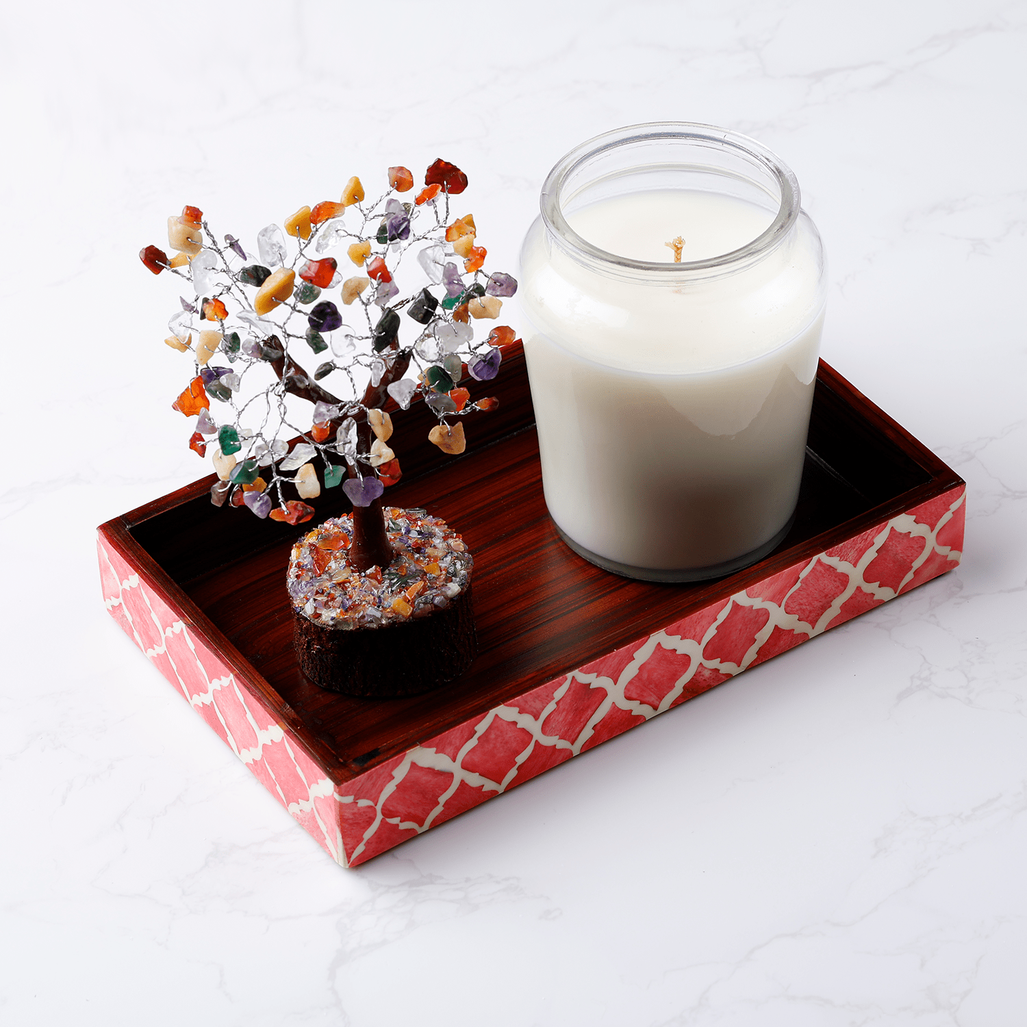 Vanity Trays Moroccan Pattern Bone & Resin inlay, Red & White, 10" x 6" - Che Cose Belle